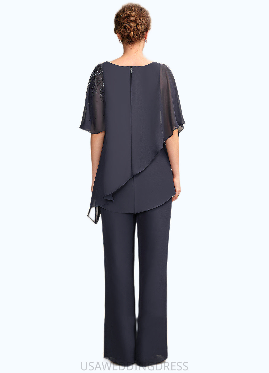 Zoe Jumpsuit/Pantsuit V-neck Floor-Length Chiffon Mother of the Bride Dress With Beading Sequins Cascading Ruffles DS126P0015011