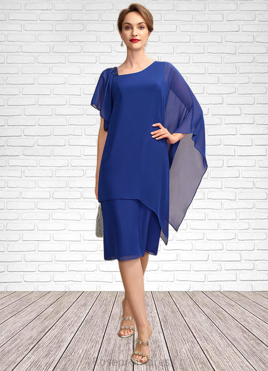 Autumn Sheath/Column V-neck Knee-Length Chiffon Mother of the Bride Dress With Beading Sequins SRS126P0015013
