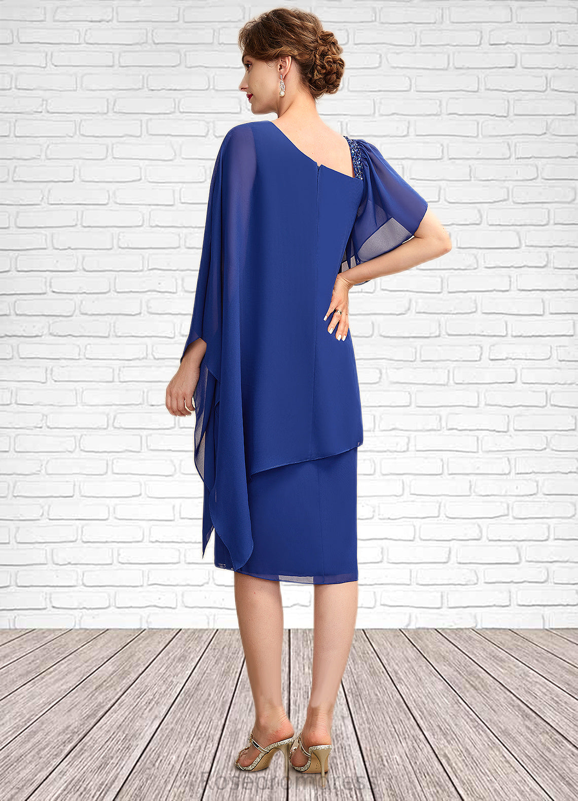Autumn Sheath/Column V-neck Knee-Length Chiffon Mother of the Bride Dress With Beading Sequins SRS126P0015013