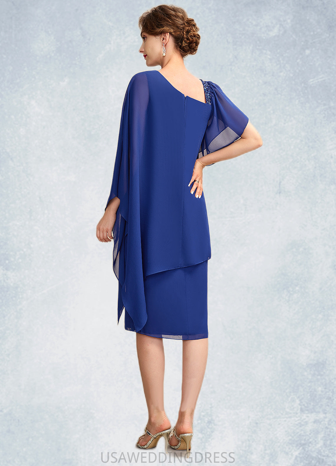 Alyssa Sheath/Column V-neck Knee-Length Chiffon Mother of the Bride Dress With Beading Sequins DS126P0015013