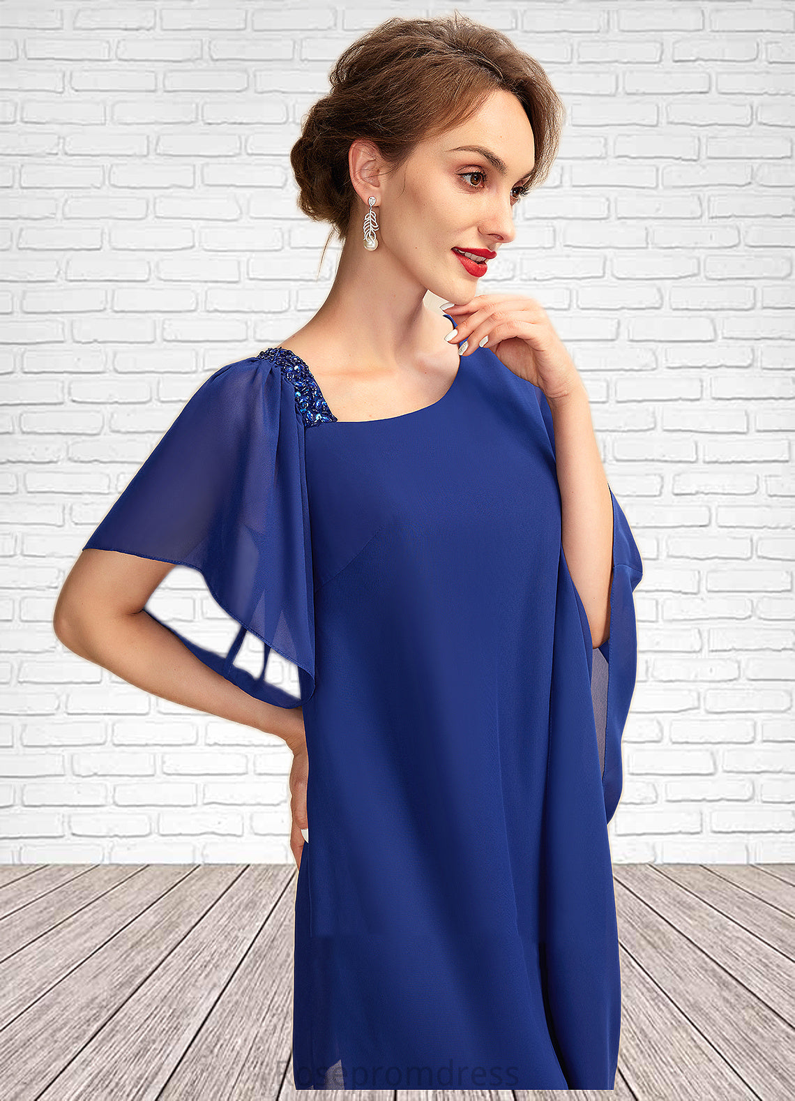 Autumn Sheath/Column V-neck Knee-Length Chiffon Mother of the Bride Dress With Beading Sequins SRS126P0015013