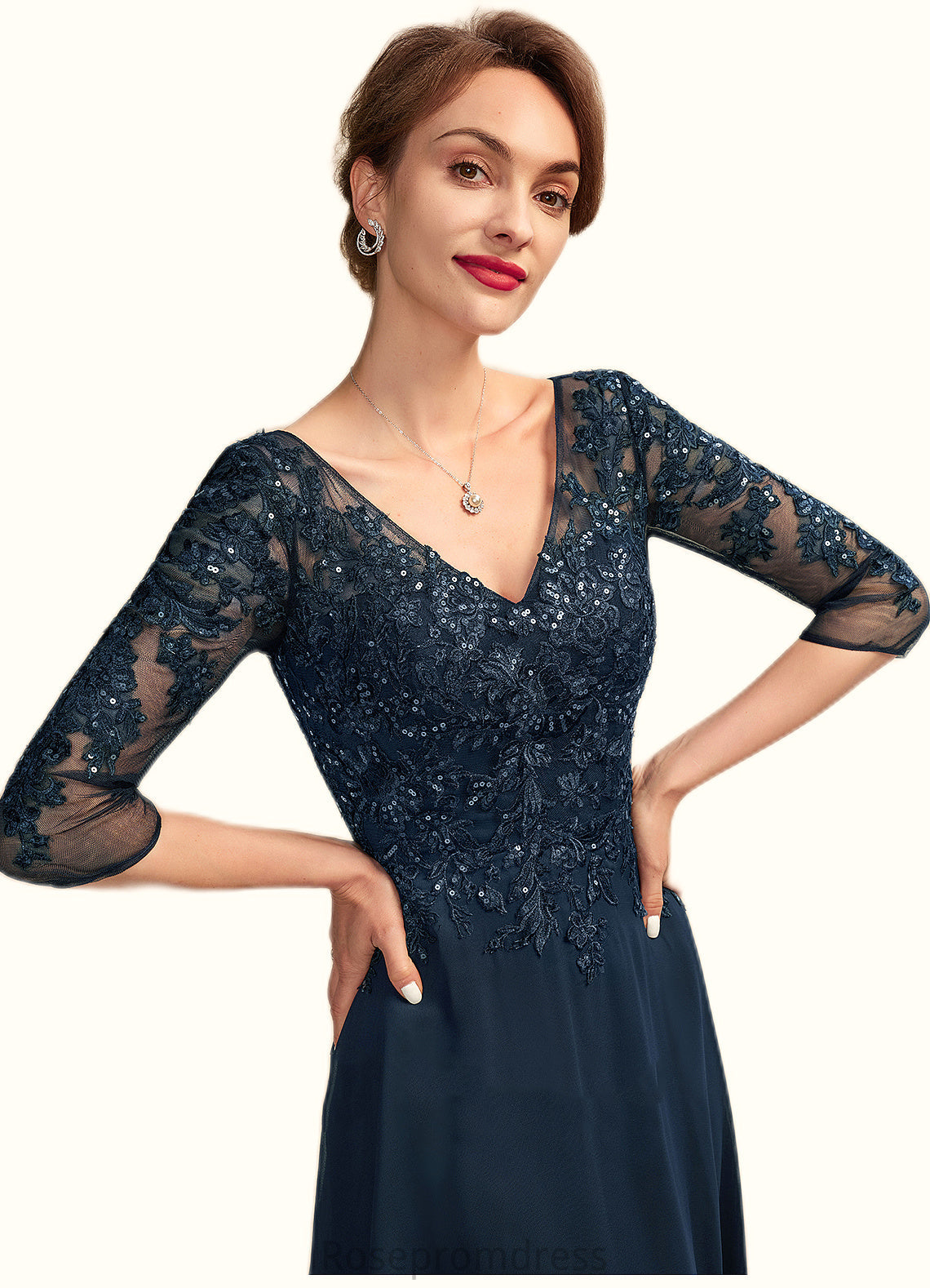 Kierra A-Line V-neck Floor-Length Chiffon Lace Mother of the Bride Dress With Sequins Split Front SRS126P0015014