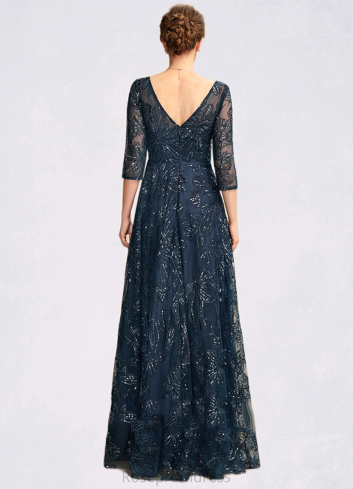 Jada A-Line V-neck Floor-Length Lace Mother of the Bride Dress With Sequins SRS126P0015015