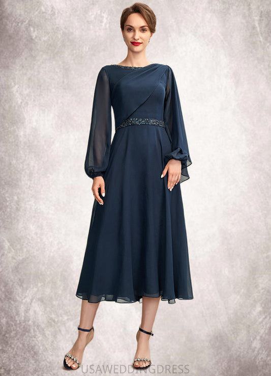 Avery A-Line Scoop Neck Tea-Length Chiffon Mother of the Bride Dress With Beading Sequins DS126P0015018