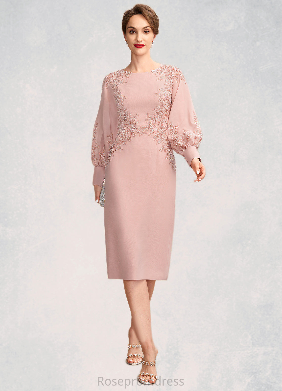 Haven Sheath/Column Scoop Neck Knee-Length Chiffon Lace Mother of the Bride Dress With Beading Sequins SRS126P0015020