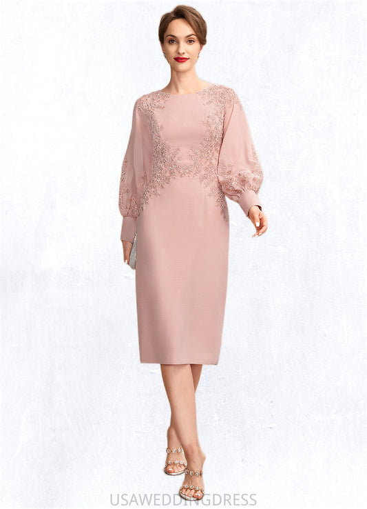 Mia Sheath/Column Scoop Neck Knee-Length Chiffon Lace Mother of the Bride Dress With Beading Sequins DS126P0015020