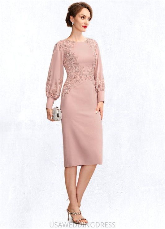 Mia Sheath/Column Scoop Neck Knee-Length Chiffon Lace Mother of the Bride Dress With Beading Sequins DS126P0015020