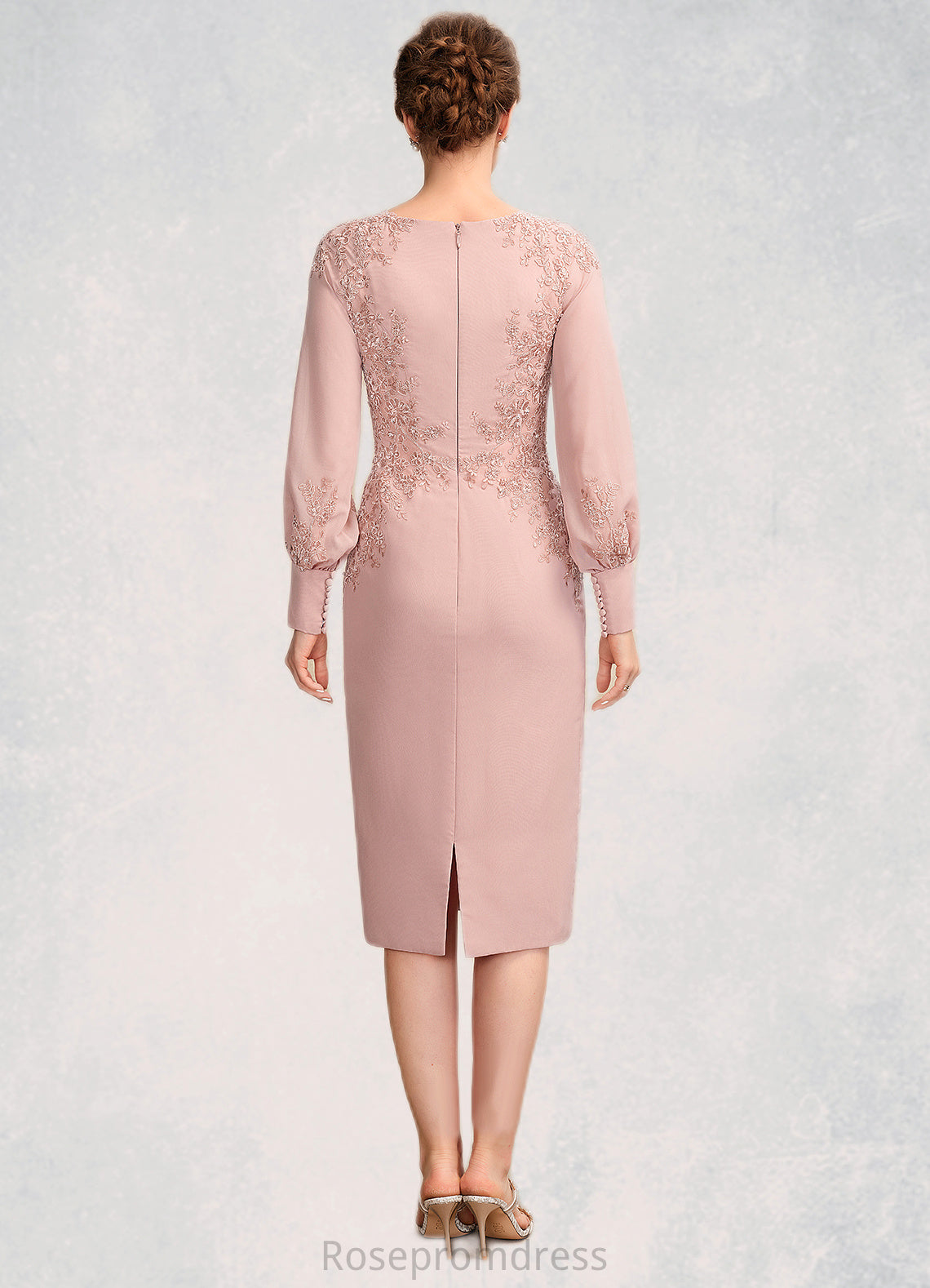 Haven Sheath/Column Scoop Neck Knee-Length Chiffon Lace Mother of the Bride Dress With Beading Sequins SRS126P0015020