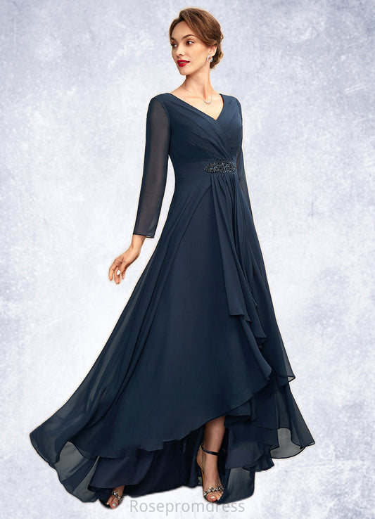 Mia A-Line V-neck Asymmetrical Chiffon Mother of the Bride Dress With Ruffle Beading Bow(s) SRS126P0015021