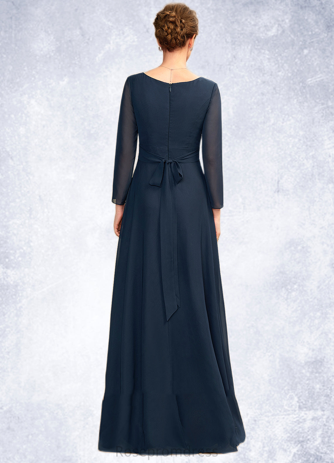 Mia A-Line V-neck Asymmetrical Chiffon Mother of the Bride Dress With Ruffle Beading Bow(s) SRS126P0015021