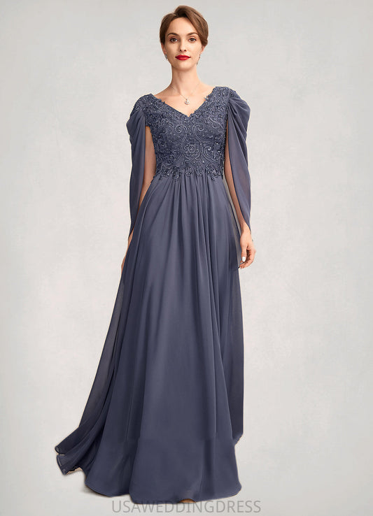 Kathleen A-Line V-neck Floor-Length Chiffon Lace Mother of the Bride Dress With Beading Sequins DS126P0015022