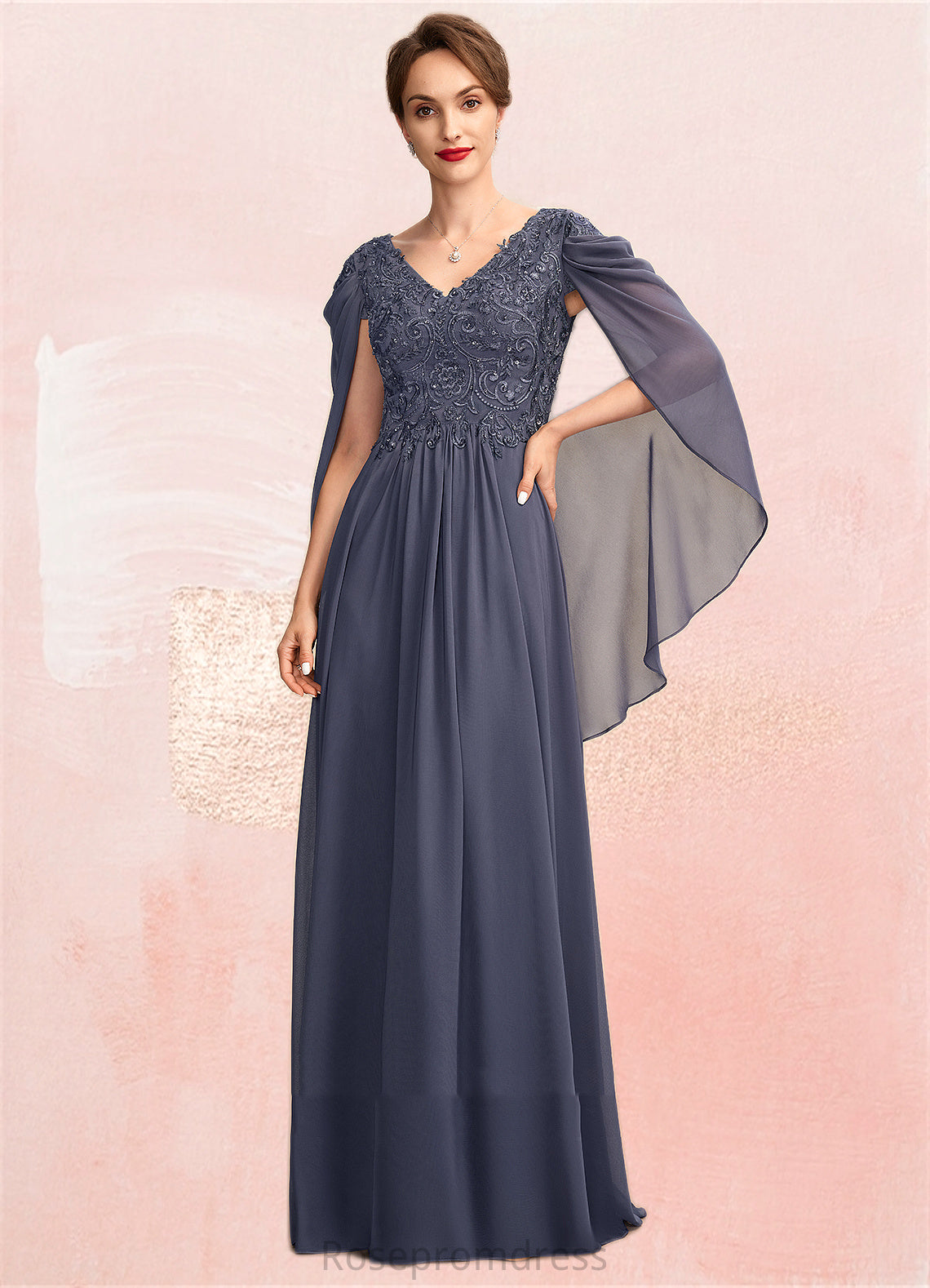 Paulina A-Line V-neck Floor-Length Chiffon Lace Mother of the Bride Dress With Beading Sequins SRS126P0015022