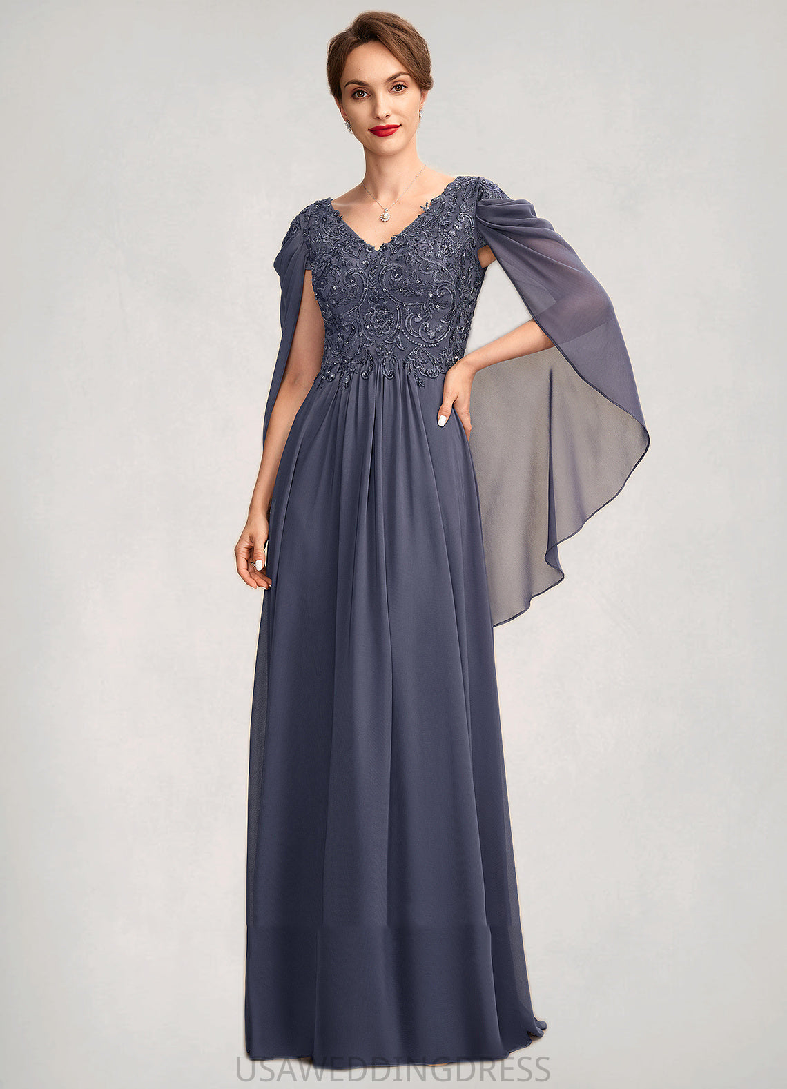 Kathleen A-Line V-neck Floor-Length Chiffon Lace Mother of the Bride Dress With Beading Sequins DS126P0015022