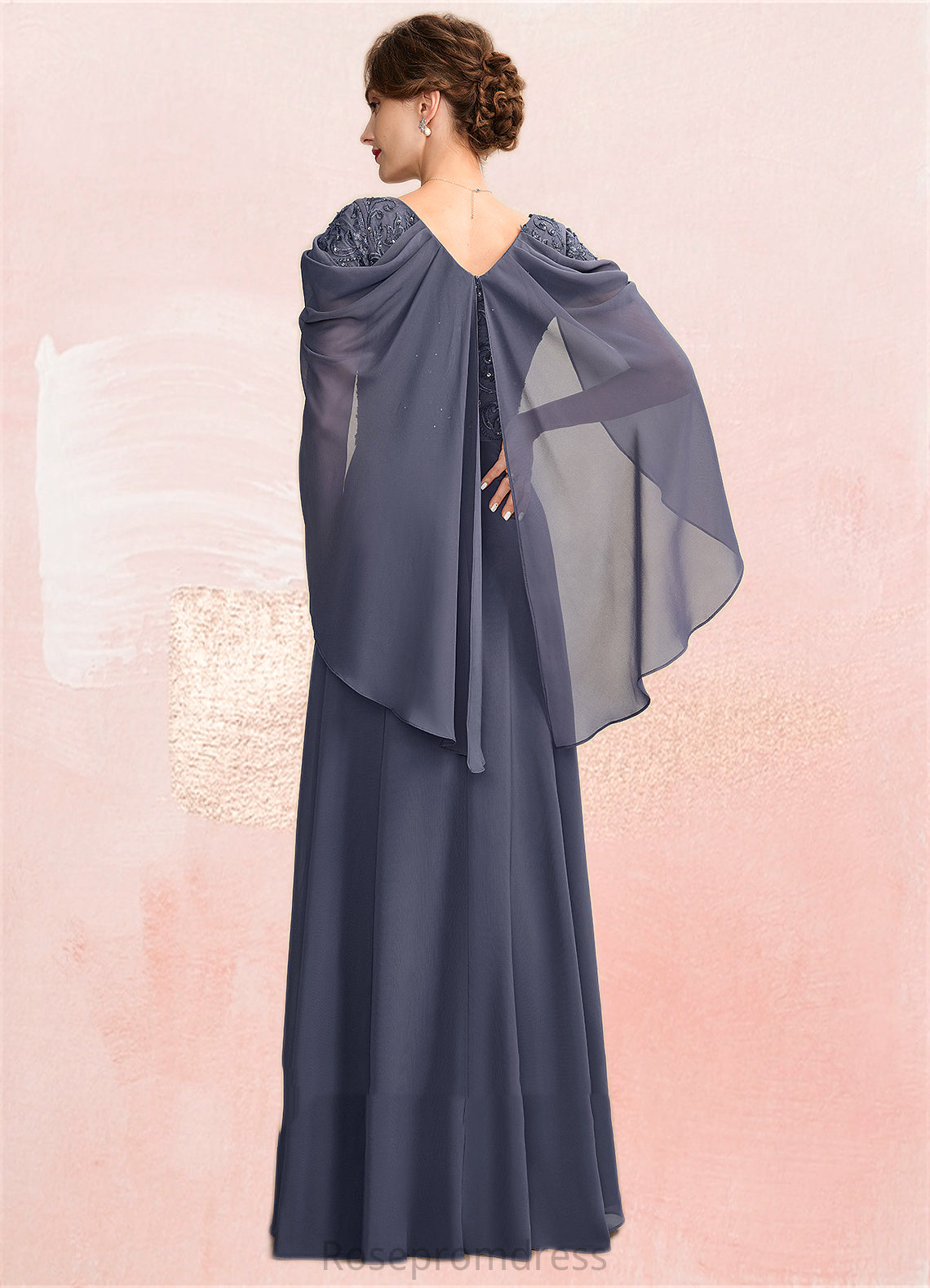 Paulina A-Line V-neck Floor-Length Chiffon Lace Mother of the Bride Dress With Beading Sequins SRS126P0015022