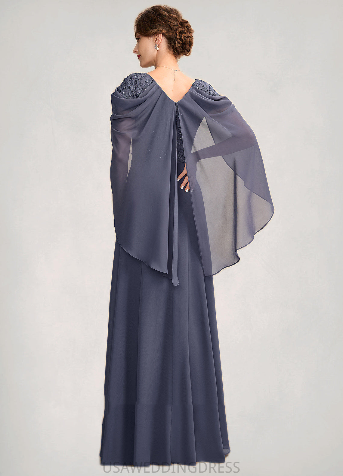 Kathleen A-Line V-neck Floor-Length Chiffon Lace Mother of the Bride Dress With Beading Sequins DS126P0015022