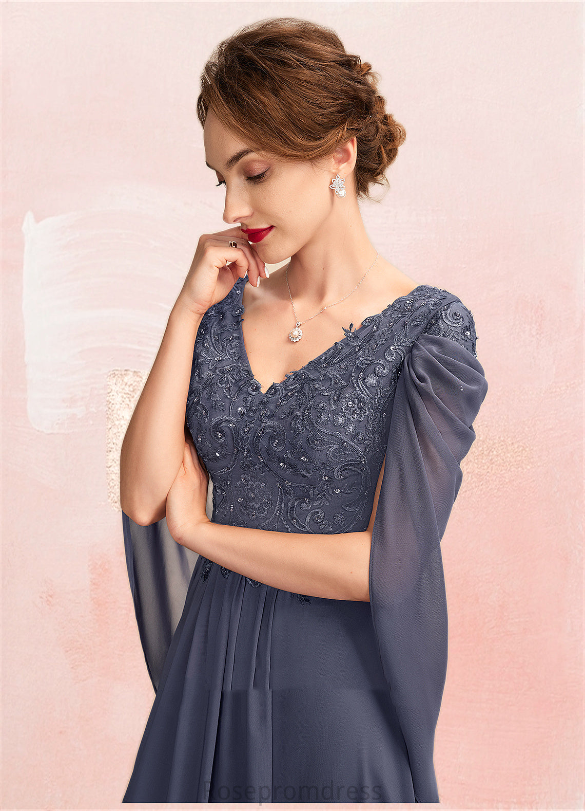 Paulina A-Line V-neck Floor-Length Chiffon Lace Mother of the Bride Dress With Beading Sequins SRS126P0015022