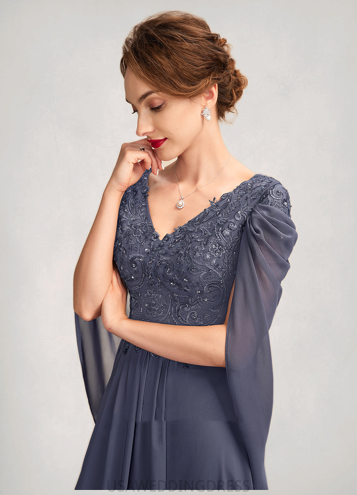 Kathleen A-Line V-neck Floor-Length Chiffon Lace Mother of the Bride Dress With Beading Sequins DS126P0015022