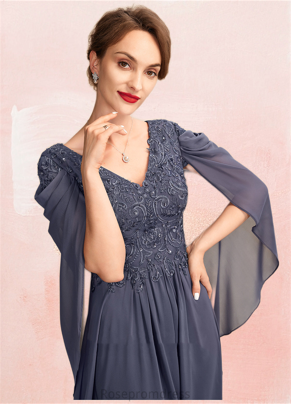 Paulina A-Line V-neck Floor-Length Chiffon Lace Mother of the Bride Dress With Beading Sequins SRS126P0015022
