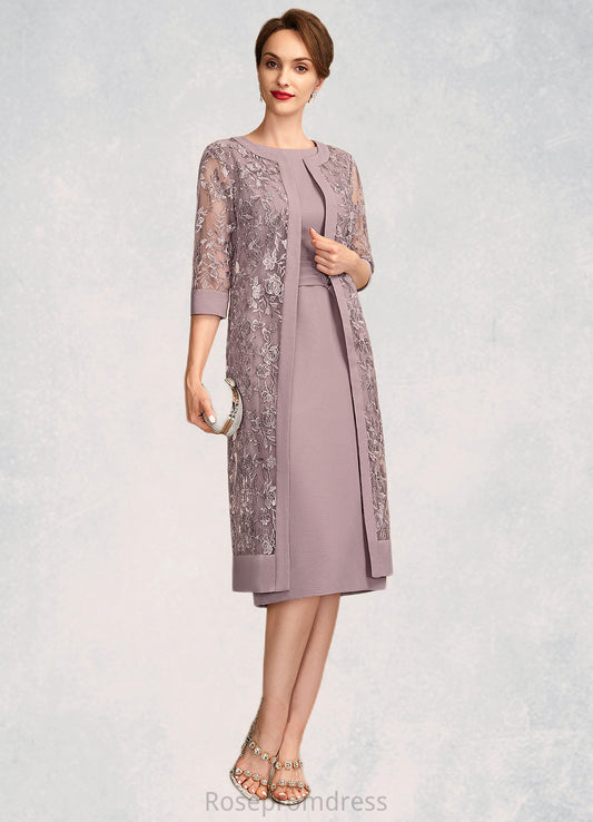 Hazel Sheath/Column Scoop Neck Knee-Length Chiffon Mother of the Bride Dress With Ruffle Sequins SRS126P0015023
