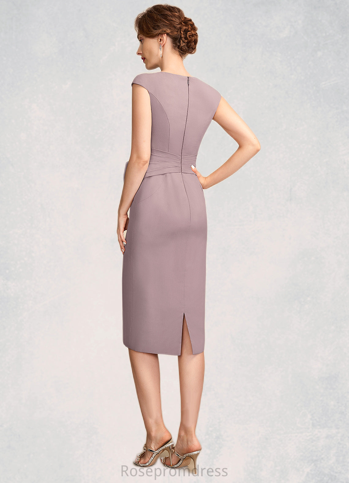 Hazel Sheath/Column Scoop Neck Knee-Length Chiffon Mother of the Bride Dress With Ruffle Sequins SRS126P0015023