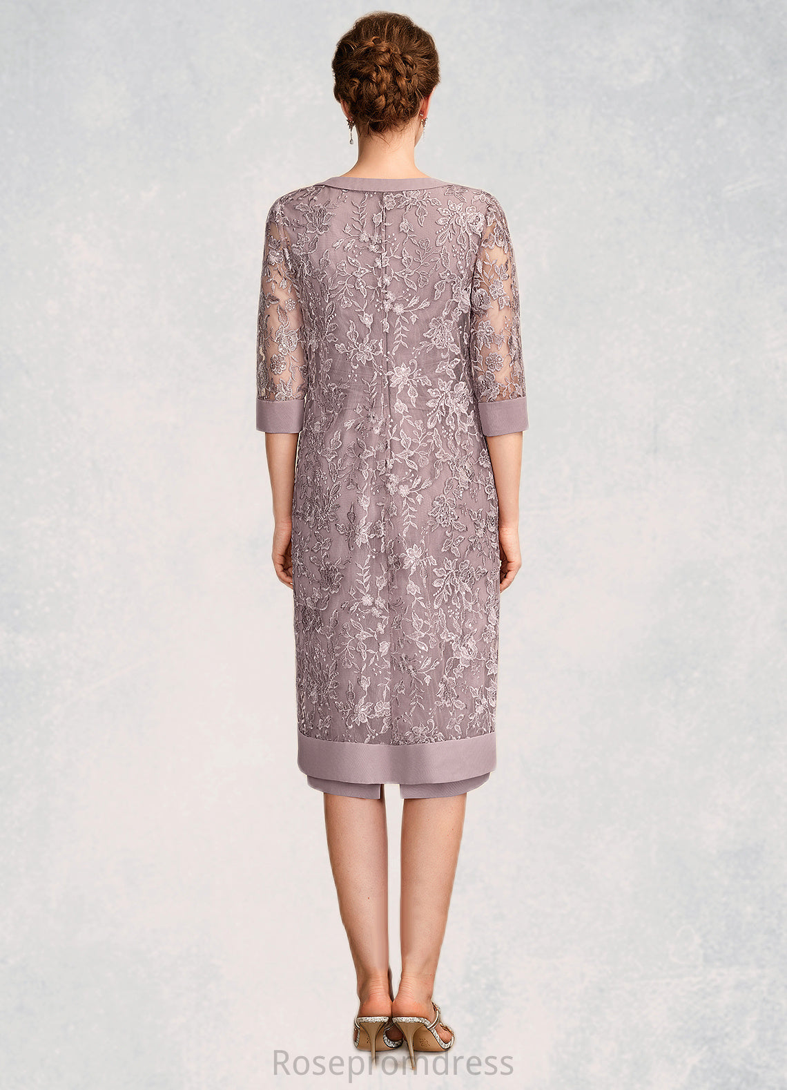 Hazel Sheath/Column Scoop Neck Knee-Length Chiffon Mother of the Bride Dress With Ruffle Sequins SRS126P0015023