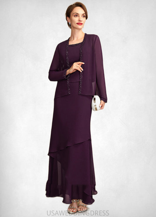 Gisselle Sheath/Column Scoop Neck Ankle-Length Chiffon Mother of the Bride Dress With Beading Sequins DS126P0015024