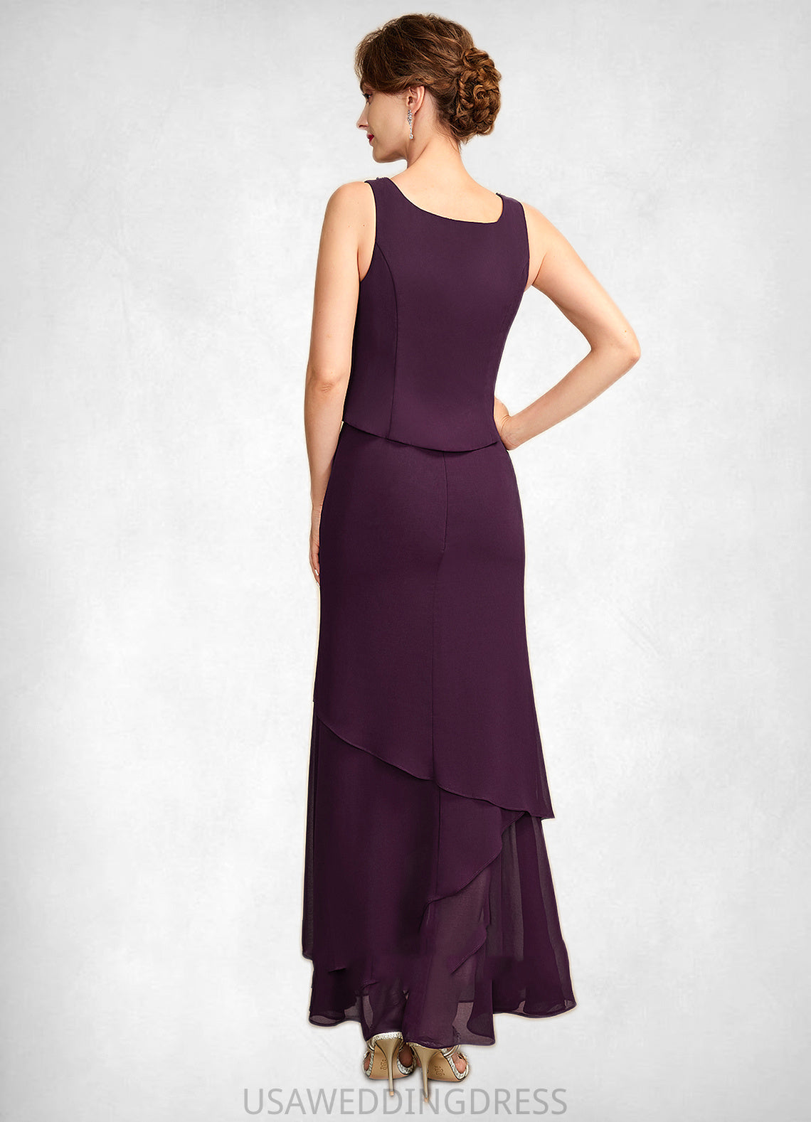 Gisselle Sheath/Column Scoop Neck Ankle-Length Chiffon Mother of the Bride Dress With Beading Sequins DS126P0015024