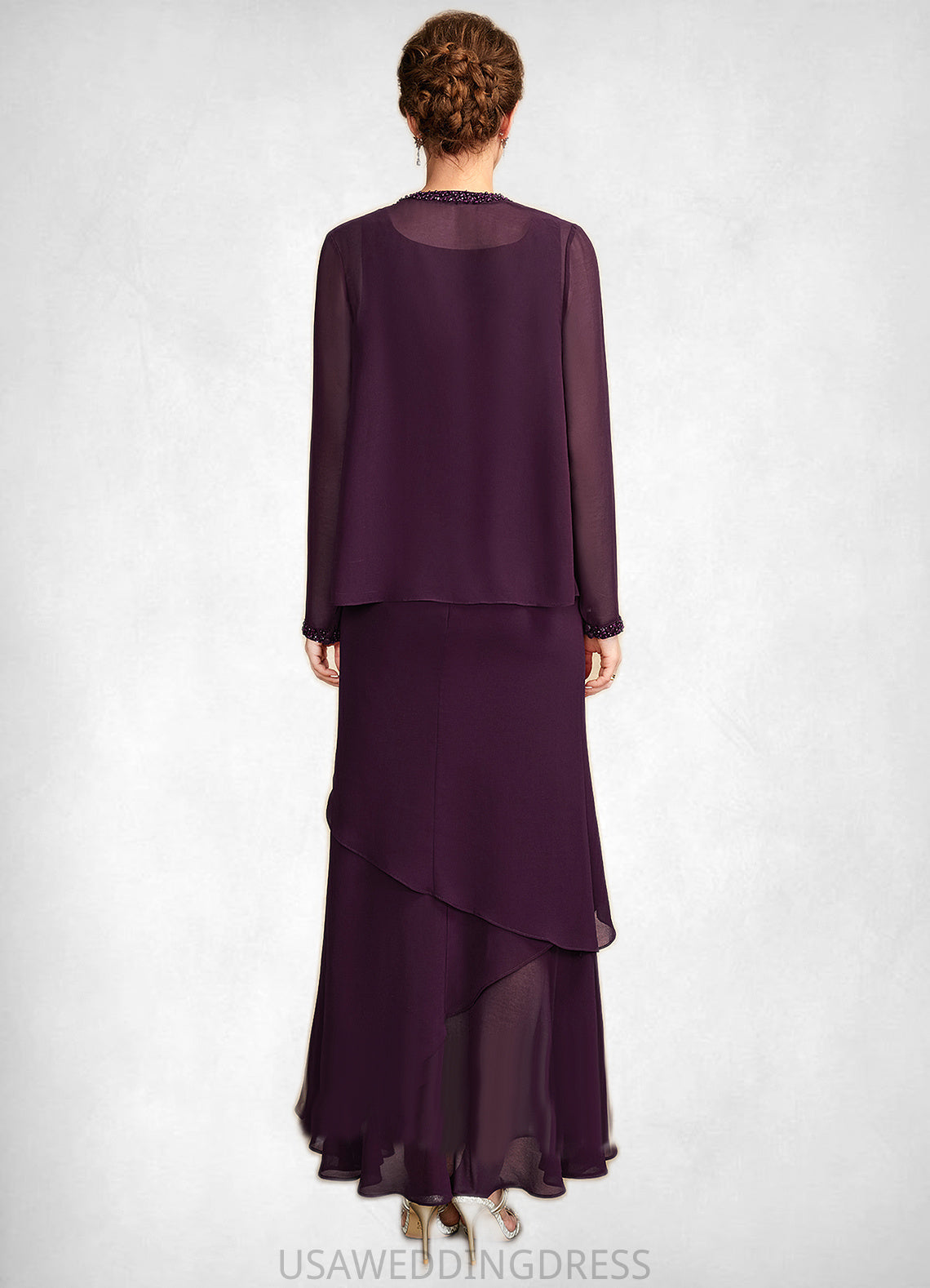 Gisselle Sheath/Column Scoop Neck Ankle-Length Chiffon Mother of the Bride Dress With Beading Sequins DS126P0015024