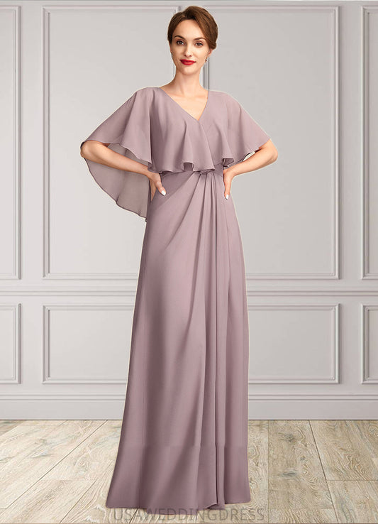 Ida A-Line V-neck Floor-Length Chiffon Mother of the Bride Dress With Ruffle DS126P0015026