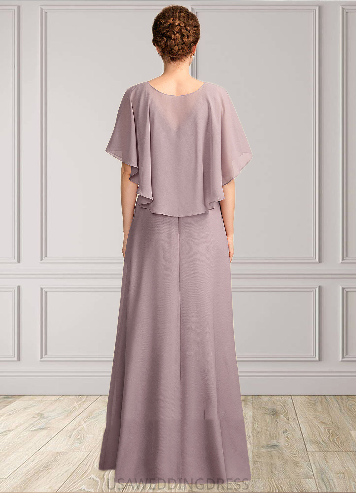 Ida A-Line V-neck Floor-Length Chiffon Mother of the Bride Dress With Ruffle DS126P0015026