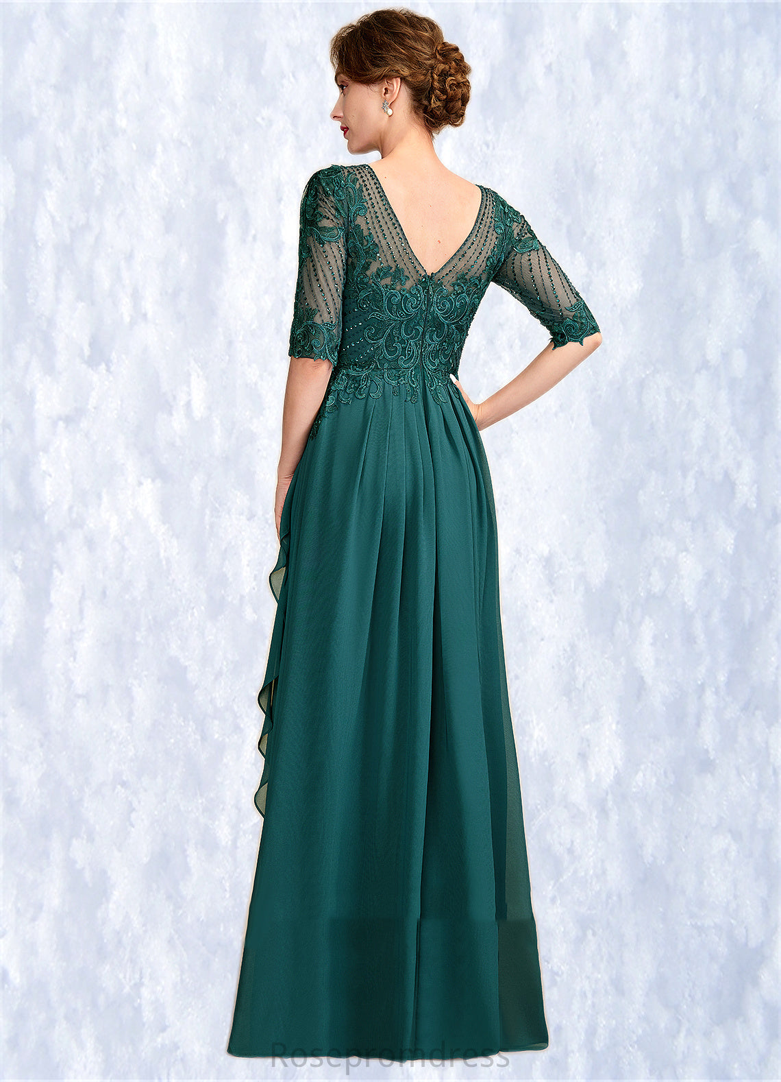 Brianna A-Line Scoop Neck Floor-Length Chiffon Lace Mother of the Bride Dress With Beading Sequins Cascading Ruffles SRS126P0015027