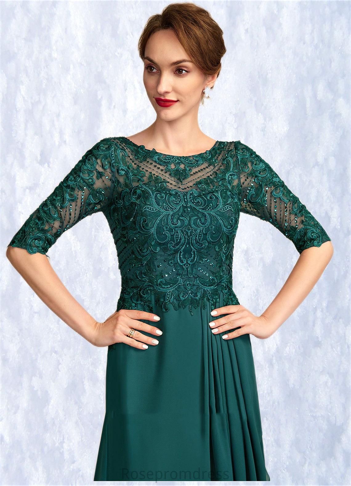 Brianna A-Line Scoop Neck Floor-Length Chiffon Lace Mother of the Bride Dress With Beading Sequins Cascading Ruffles SRS126P0015027