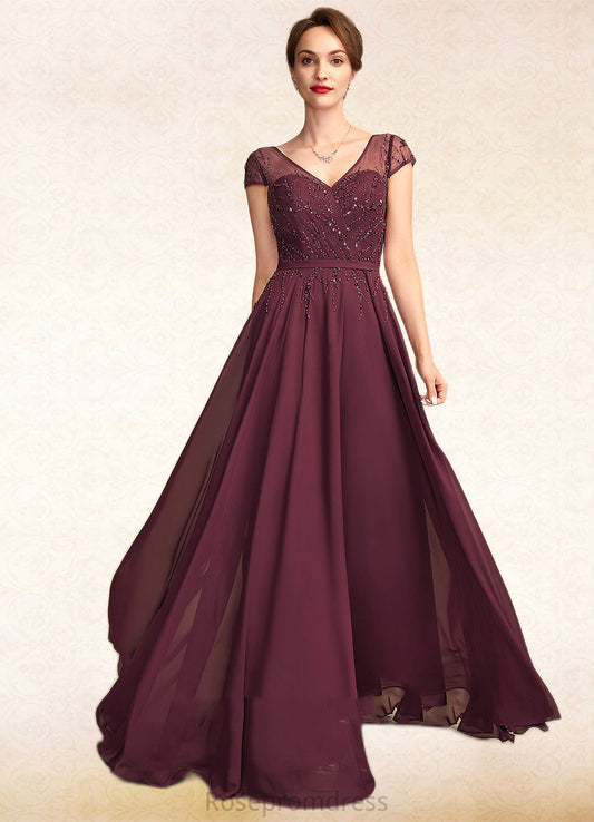 Scarlett A-Line V-neck Floor-Length Chiffon Mother of the Bride Dress With Beading Sequins SRS126P0015028
