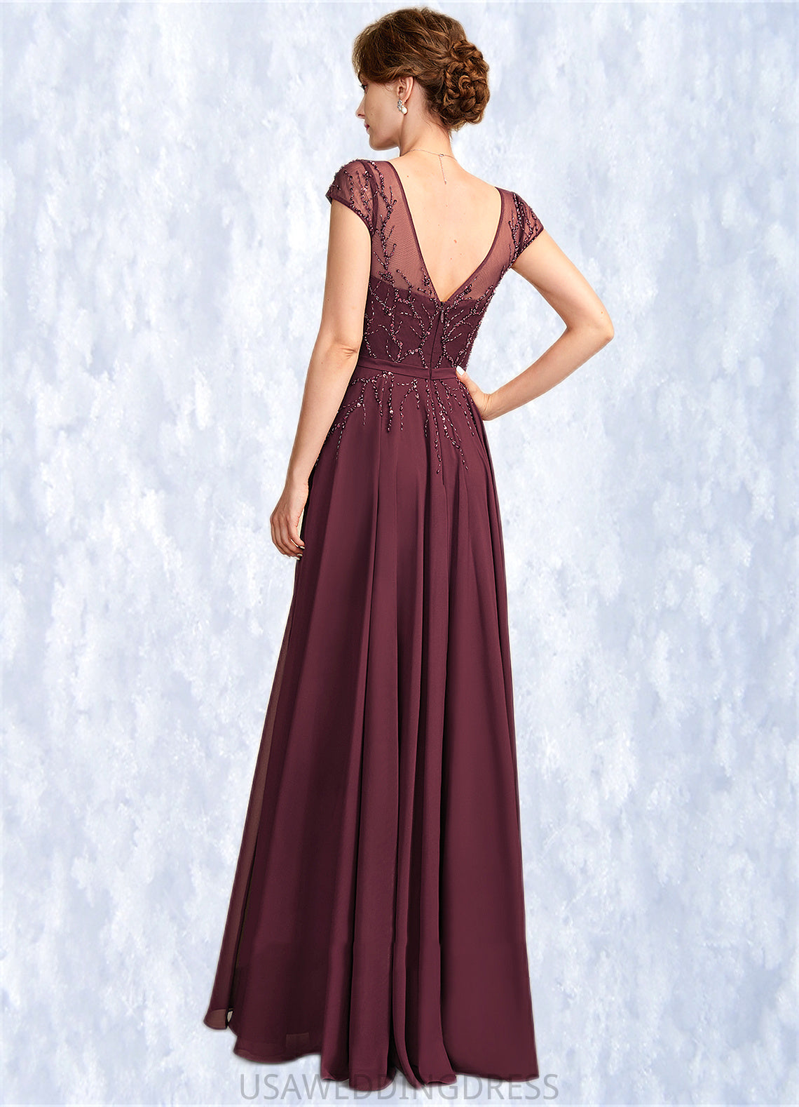 Imani A-Line V-neck Floor-Length Chiffon Mother of the Bride Dress With Beading Sequins DS126P0015028