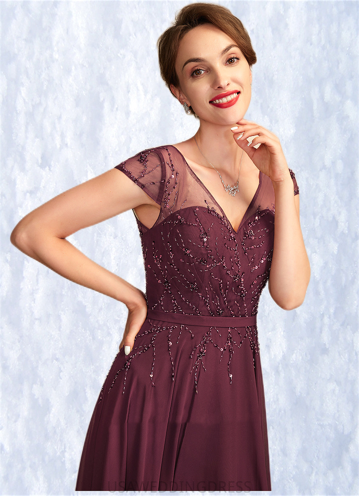 Imani A-Line V-neck Floor-Length Chiffon Mother of the Bride Dress With Beading Sequins DS126P0015028