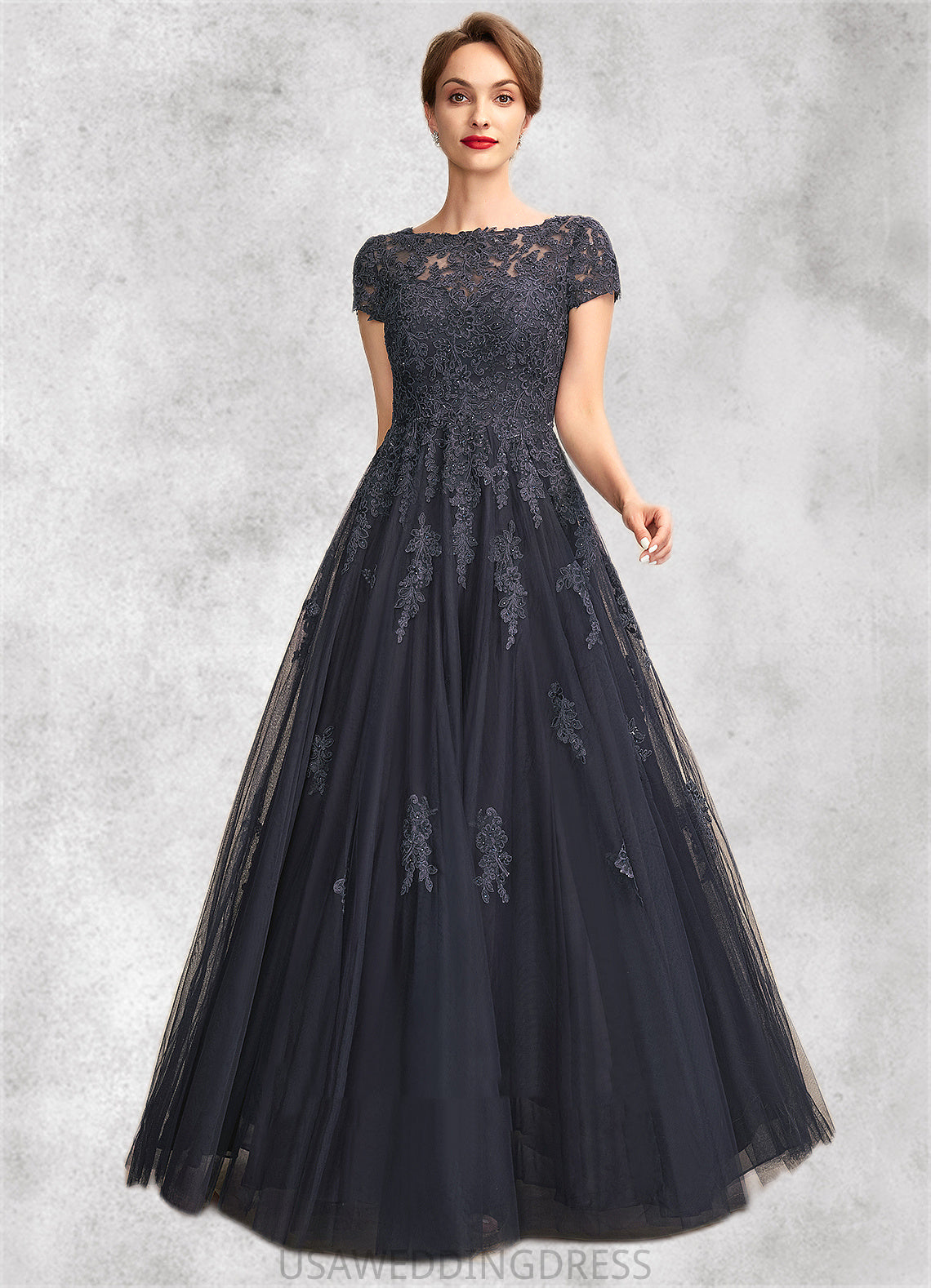 Gertie A-Line Scoop Neck Floor-Length Tulle Lace Mother of the Bride Dress With Beading DS126P0015029