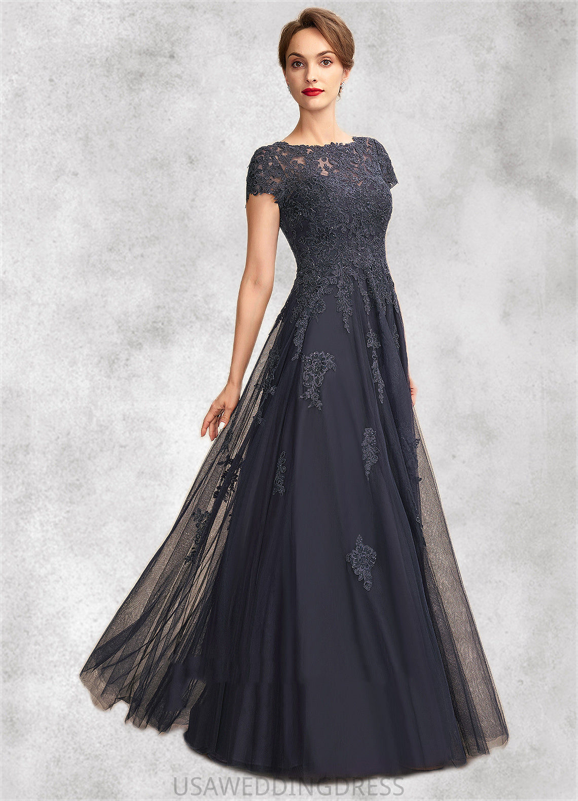Gertie A-Line Scoop Neck Floor-Length Tulle Lace Mother of the Bride Dress With Beading DS126P0015029