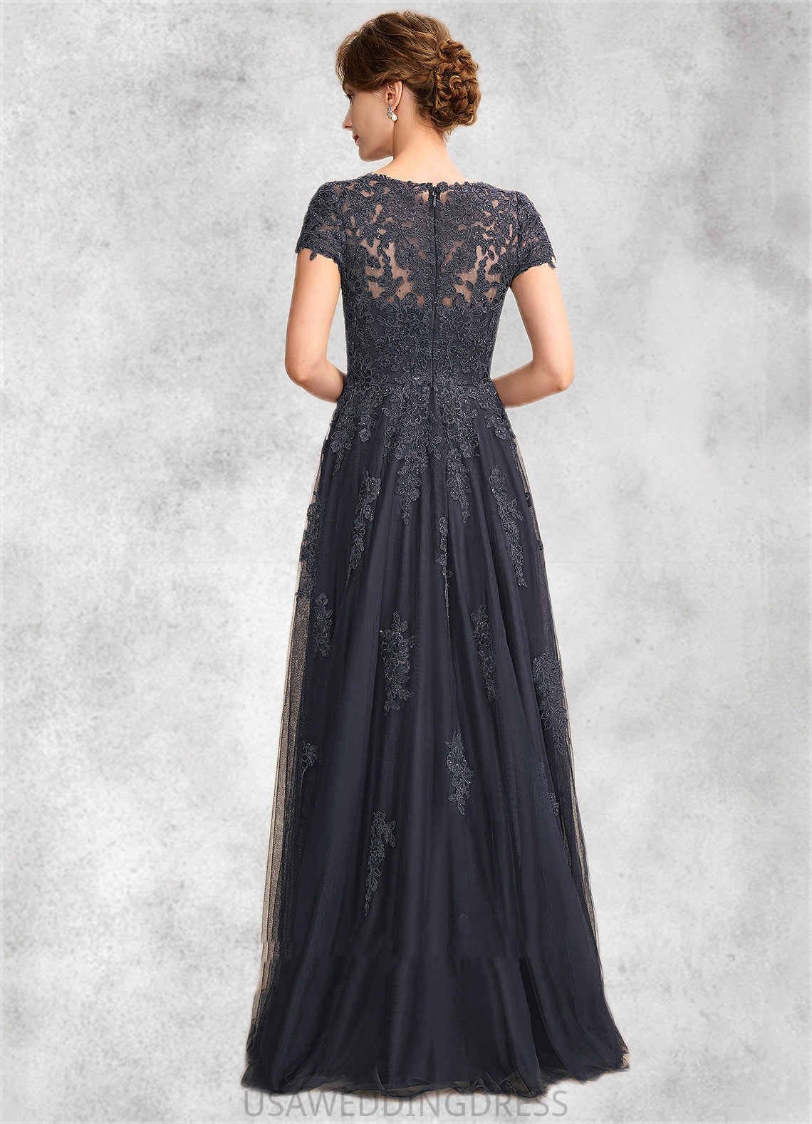 Gertie A-Line Scoop Neck Floor-Length Tulle Lace Mother of the Bride Dress With Beading DS126P0015029