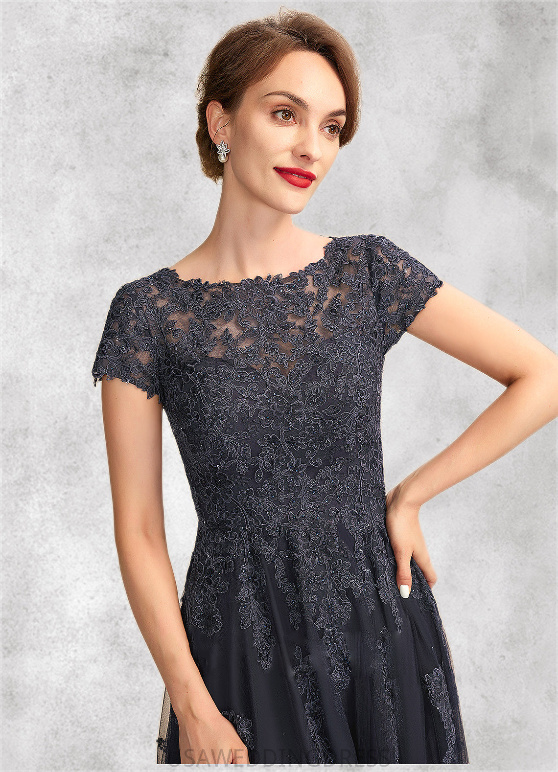 Gertie A-Line Scoop Neck Floor-Length Tulle Lace Mother of the Bride Dress With Beading DS126P0015029