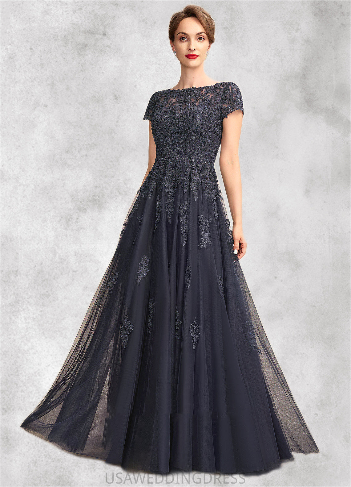 Gertie A-Line Scoop Neck Floor-Length Tulle Lace Mother of the Bride Dress With Beading DS126P0015029