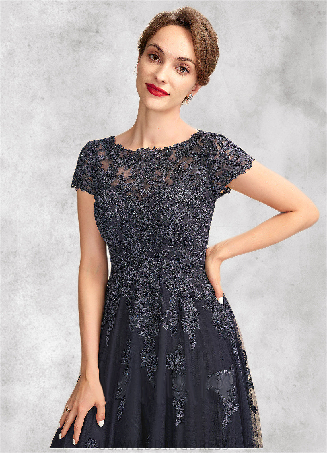 Gertie A-Line Scoop Neck Floor-Length Tulle Lace Mother of the Bride Dress With Beading DS126P0015029