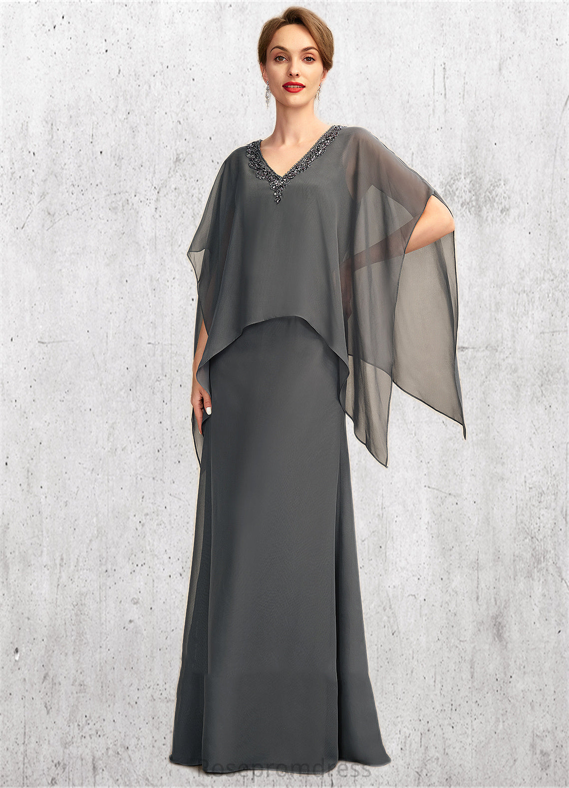 Quinn A-line V-Neck Floor-Length Chiffon Mother of the Bride Dress With Beading Sequins SRS126P0015031