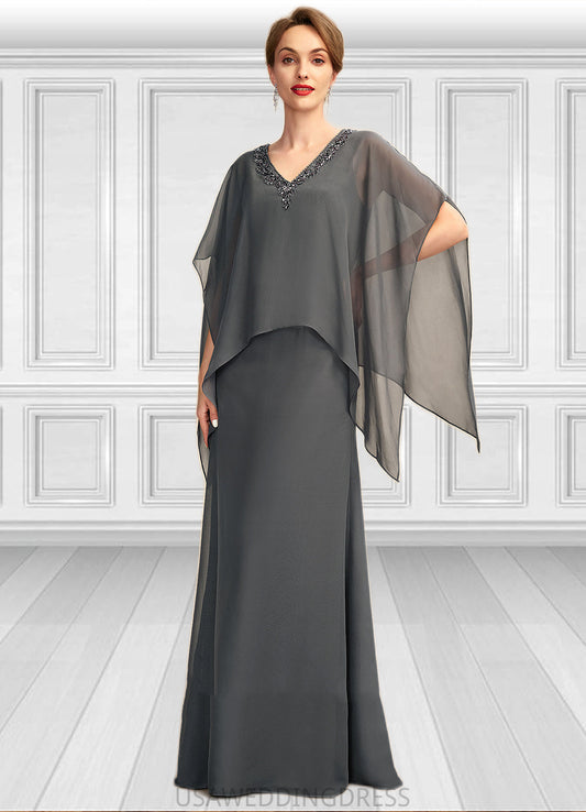 Giada A-line V-Neck Floor-Length Chiffon Mother of the Bride Dress With Beading Sequins DS126P0015031