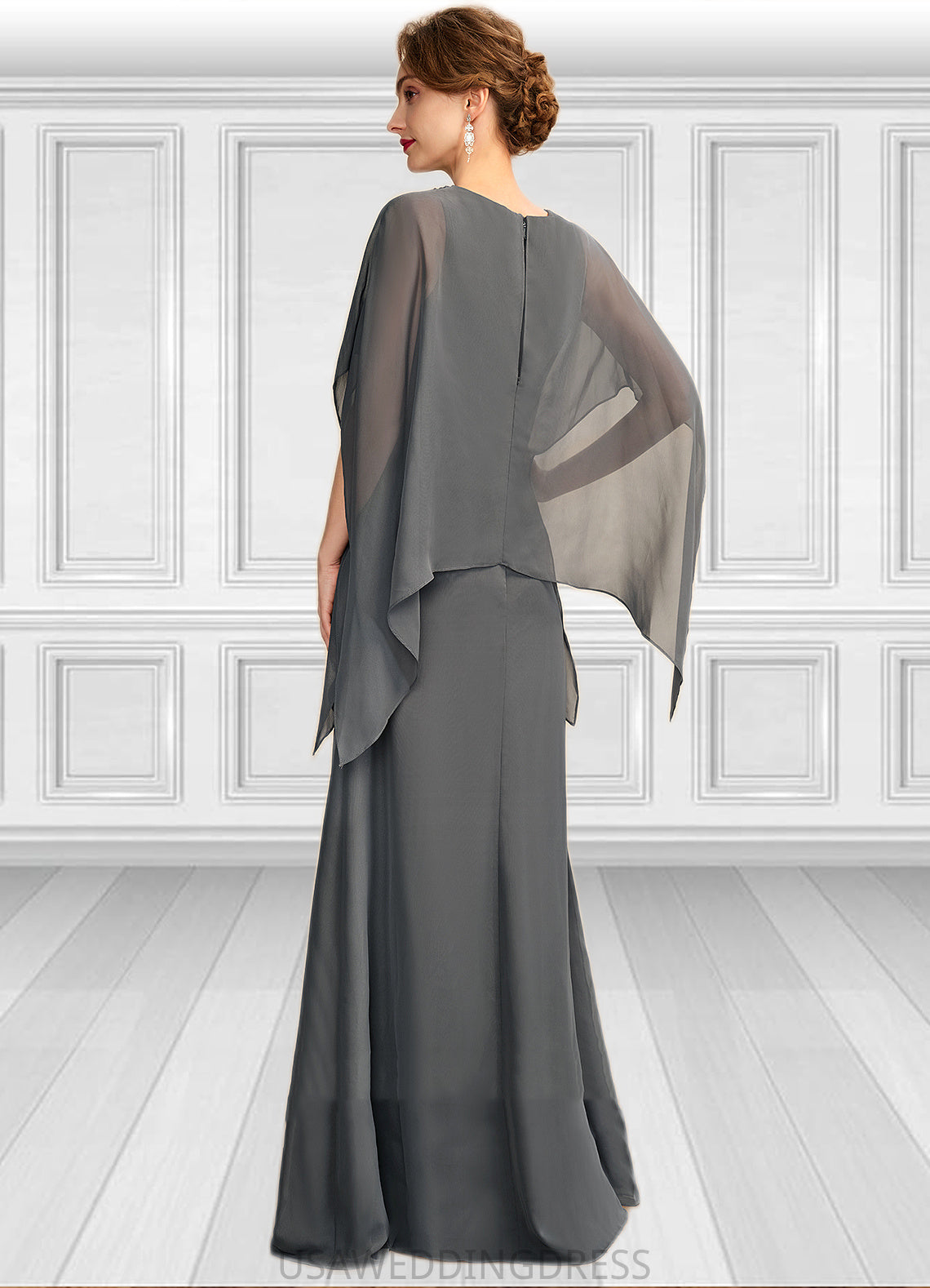 Giada A-line V-Neck Floor-Length Chiffon Mother of the Bride Dress With Beading Sequins DS126P0015031