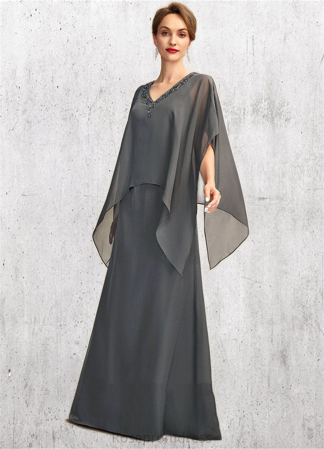 Quinn A-line V-Neck Floor-Length Chiffon Mother of the Bride Dress With Beading Sequins SRS126P0015031