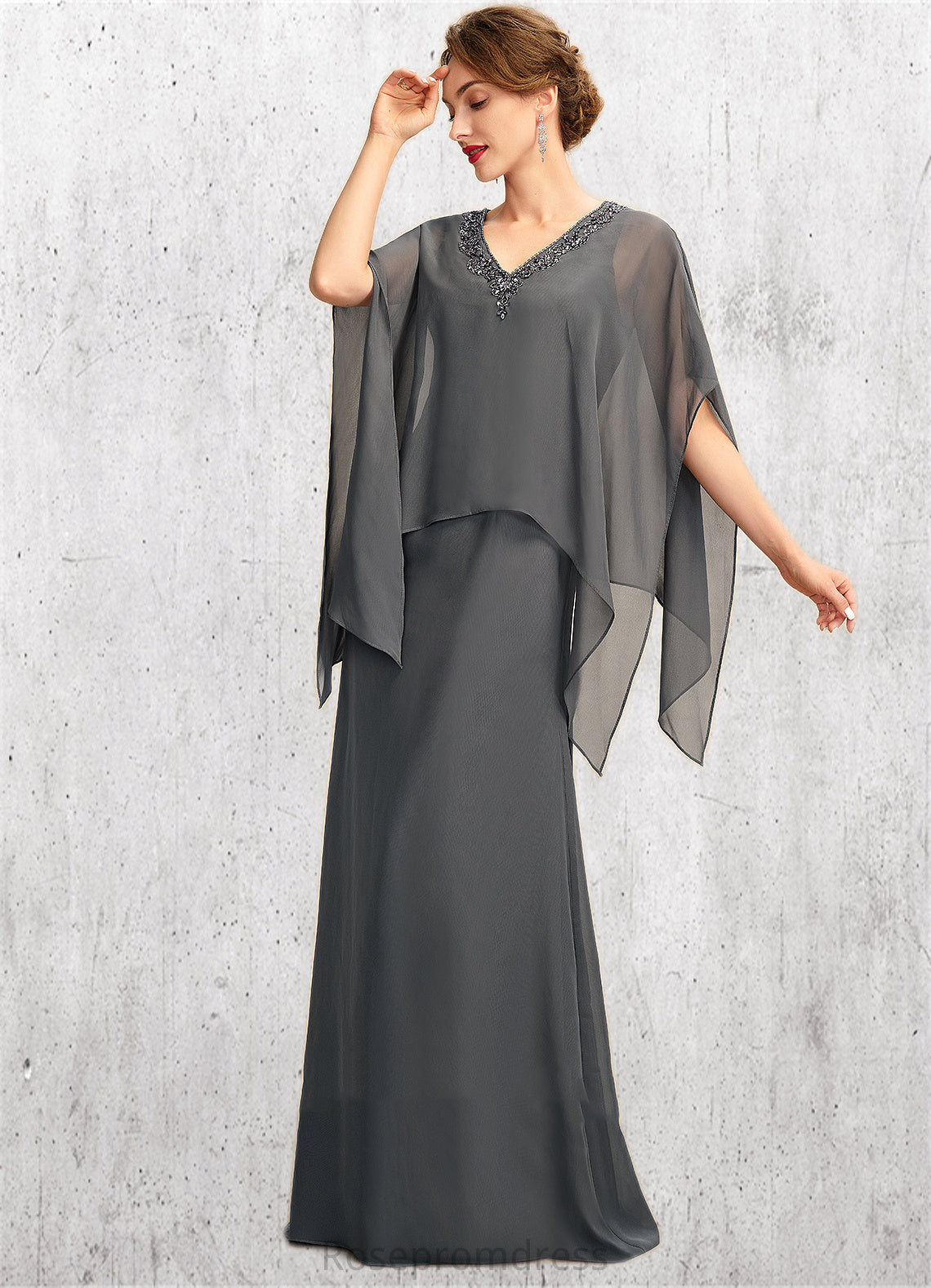 Quinn A-line V-Neck Floor-Length Chiffon Mother of the Bride Dress With Beading Sequins SRS126P0015031