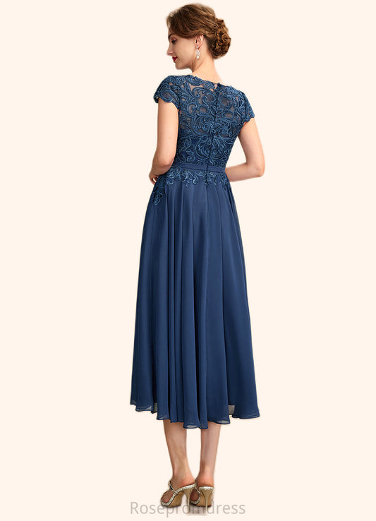 Hannah A-Line Scoop Neck Tea-Length Chiffon Lace Mother of the Bride Dress SRS126P0015032