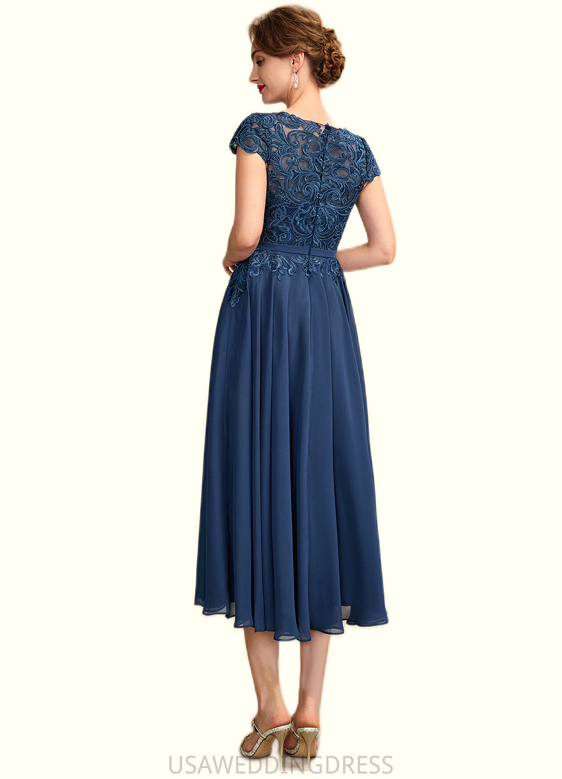 Mackenzie A-Line Scoop Neck Tea-Length Chiffon Lace Mother of the Bride Dress DS126P0015032