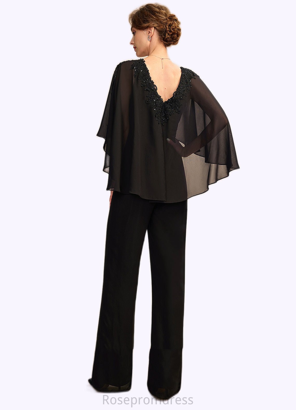 Marlee Jumpsuit/Pantsuit V-neck Floor-Length Chiffon Mother of the Bride Dress With Ruffle Beading Appliques Lace Sequins SRS126P0015033