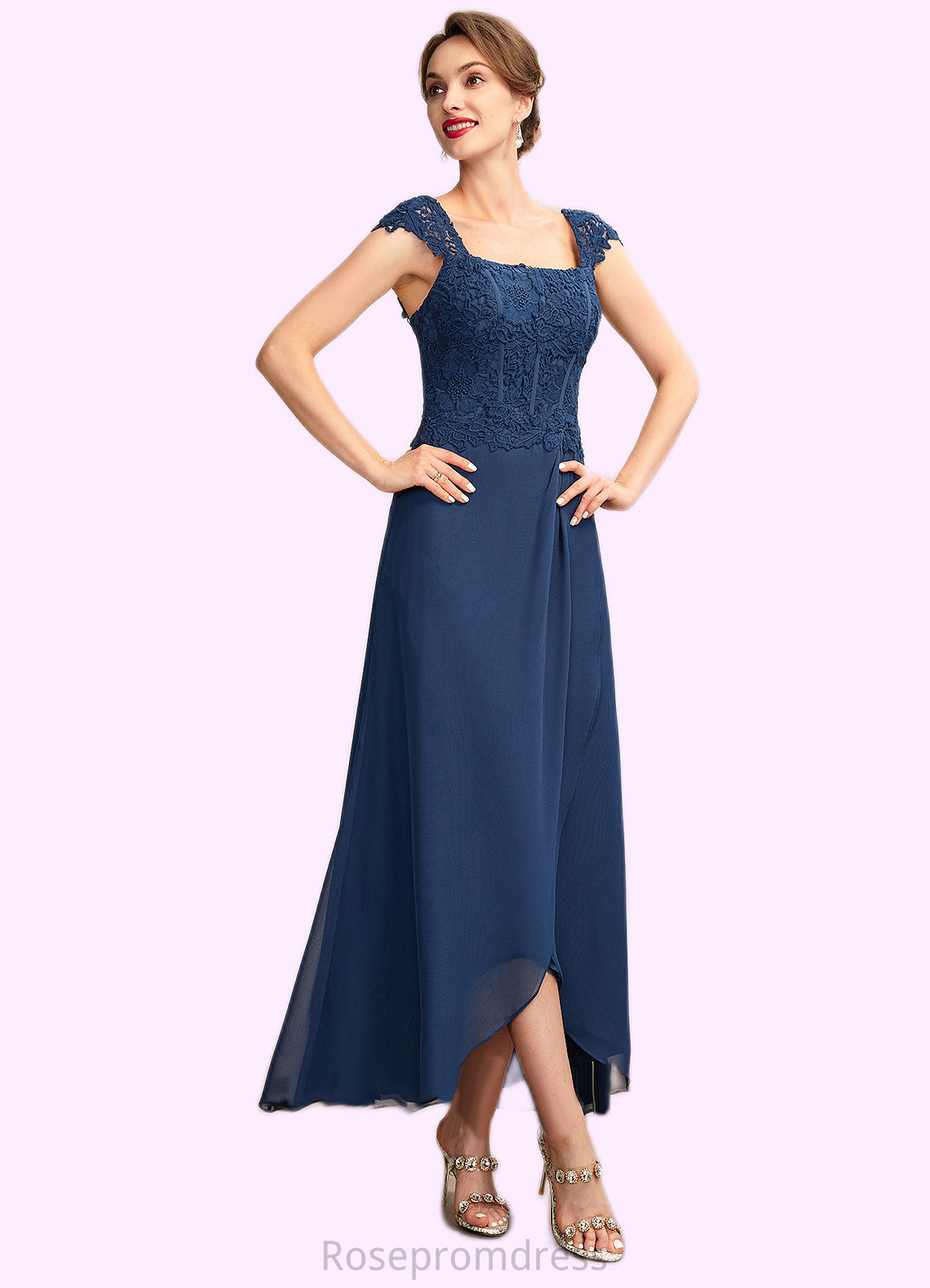 Janiah A-Line Square Neckline Asymmetrical Chiffon Lace Mother of the Bride Dress SRS126P0015034